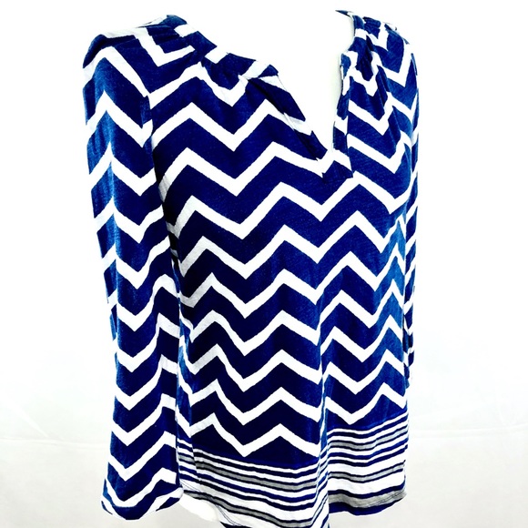 Lucky Brand Chevron Striped Henley Top Tee Size S - Picture 2 of 8